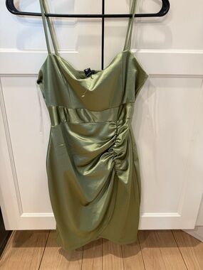 Windsor Olive Green Satin Ruched Mini Dress - homecoming new without tags!!